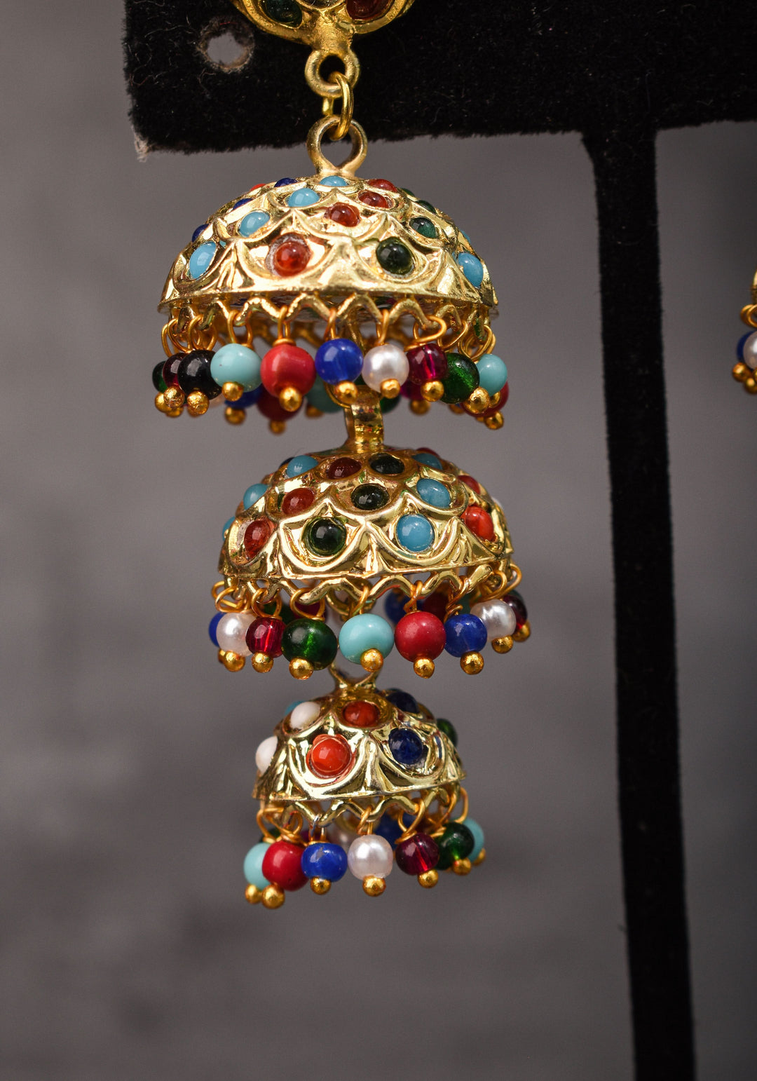 Triple Layer Jhumka Set in MultiColor | Shobitam Jewelry