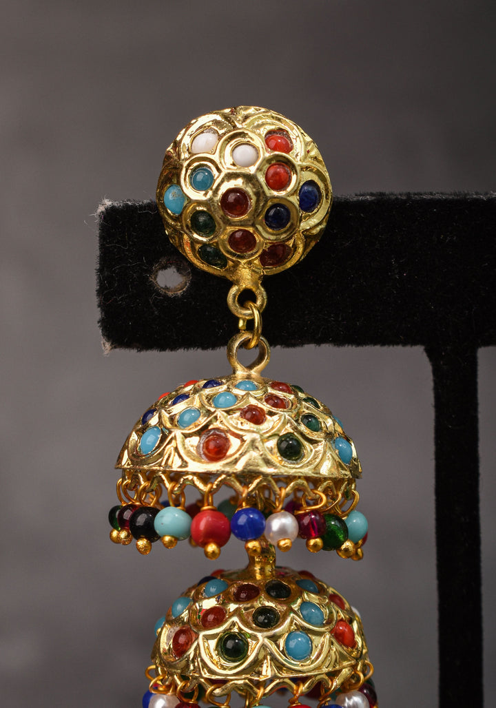 Triple Layer Jhumka Set in MultiColor | Shobitam Jewelry