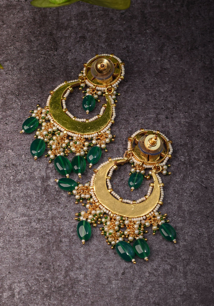 Chandbali Earrings with Pink, Green White & Blue Stones embedded in Jadau technique | Shobitam Jewelry