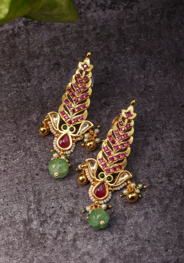 Pink floral vertical Stud Earrings