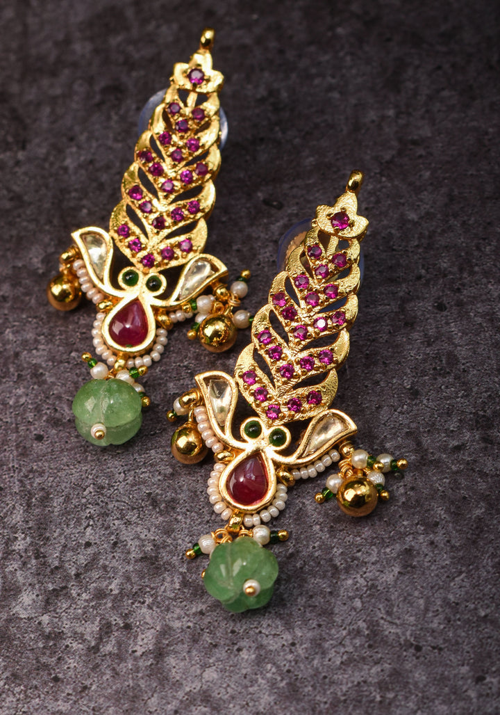 Pink floral vertical Stud Earrings