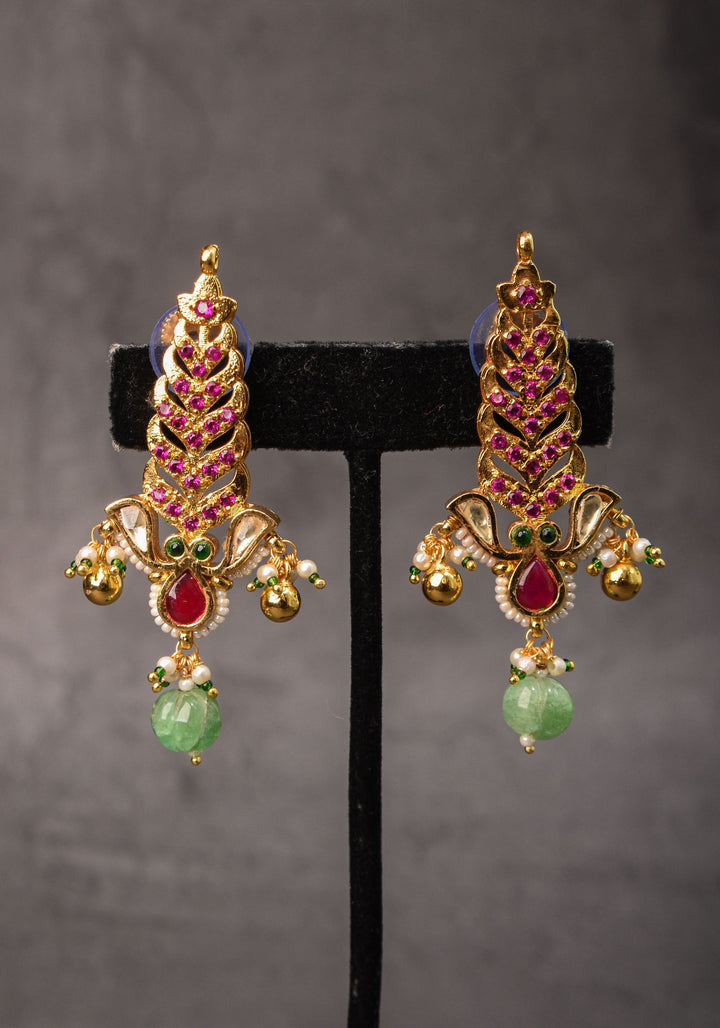 Pink floral vertical Stud Earrings