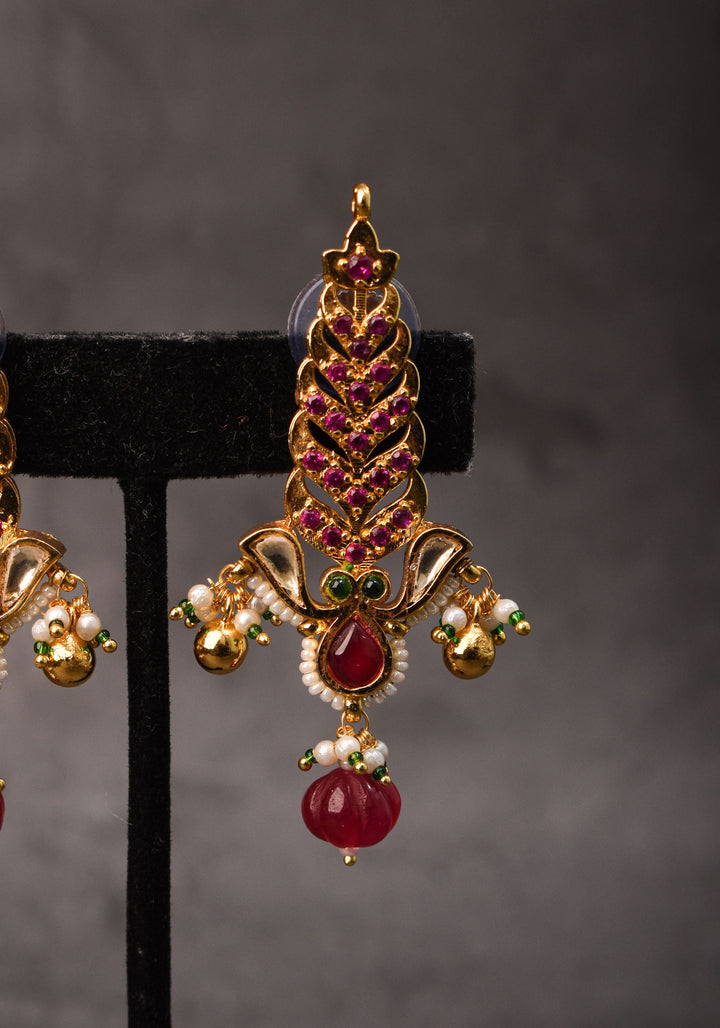 Pink floral vertical Stud Earrings  | Shobitam Jewelry