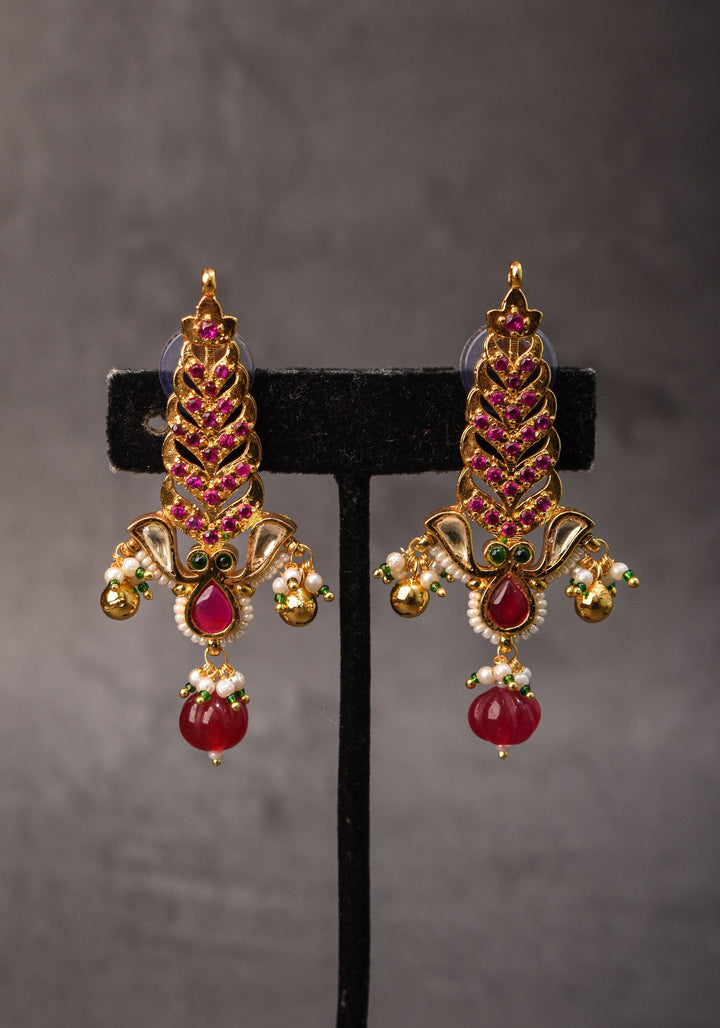Pink floral vertical Stud Earrings  | Shobitam Jewelry