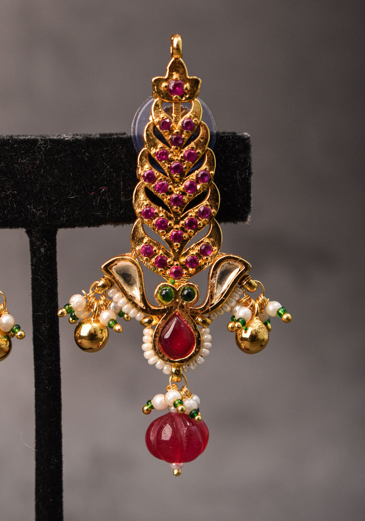 Pink floral vertical Stud Earrings  | Shobitam Jewelry