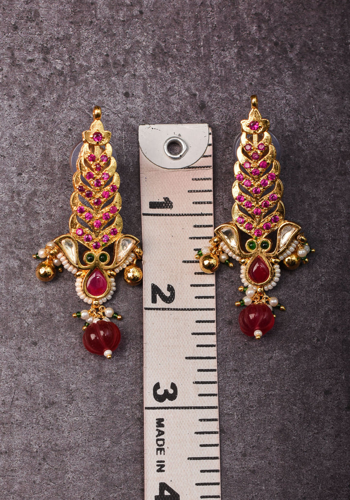 Pink floral vertical Stud Earrings  | Shobitam Jewelry