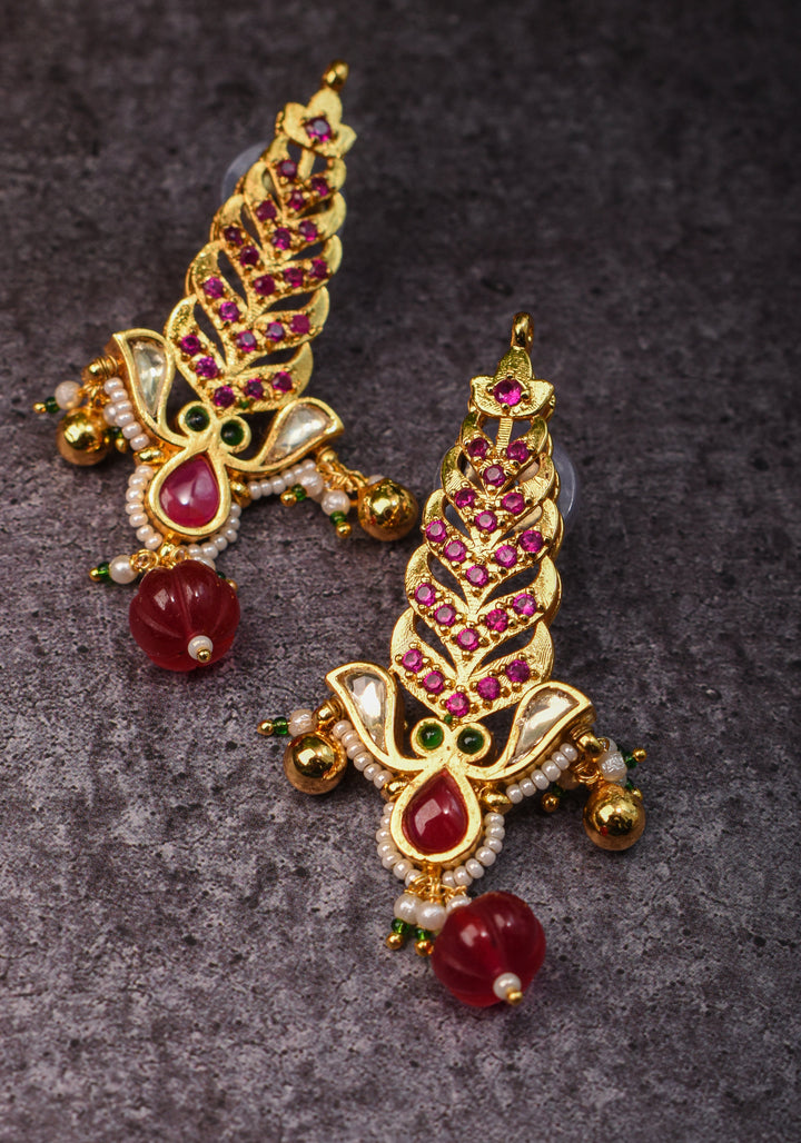 Pink floral vertical Stud Earrings  | Shobitam Jewelry