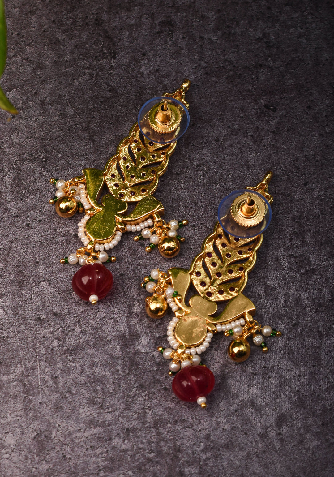 Pink floral vertical Stud Earrings  | Shobitam Jewelry