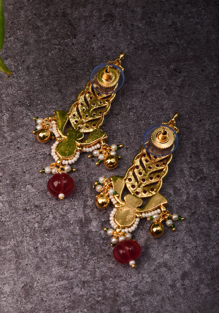 Pink floral vertical Stud Earrings  | Shobitam Jewelry
