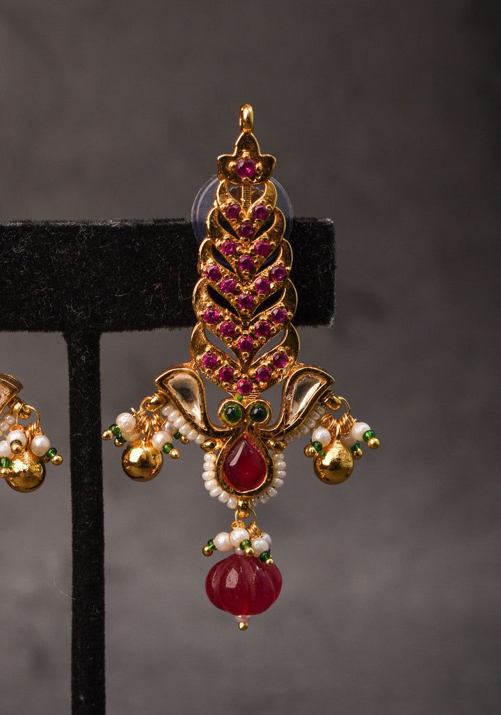 Pink floral vertical Stud Earrings  | Shobitam Jewelry