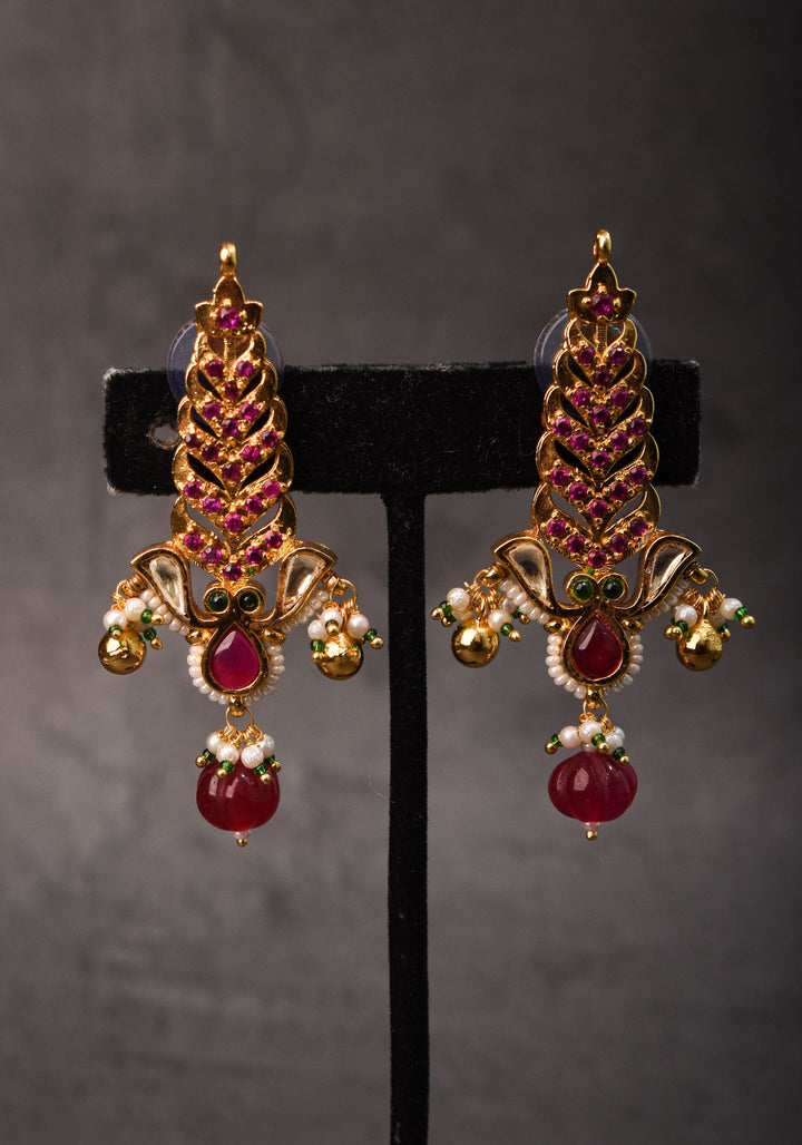 Pink floral vertical Stud Earrings  | Shobitam Jewelry