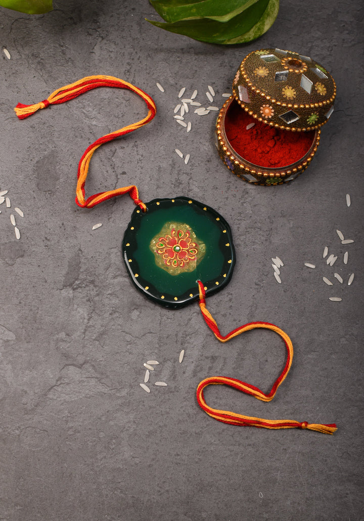 Unique Rakhi on Green Stone with Handpainting work| Shobitam Jewelry