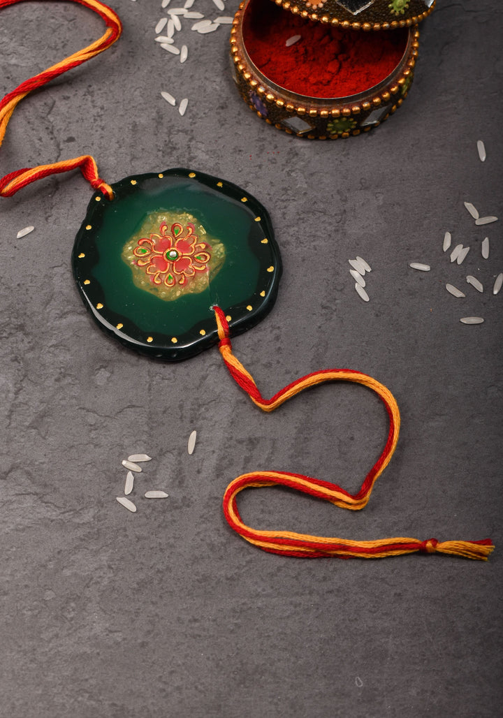 Unique Rakhi on Green Stone with Handpainting work| Shobitam Jewelry