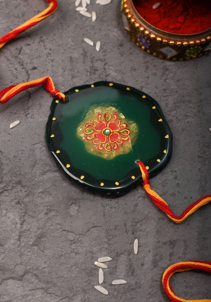 Unique Rakhi on Green Stone with Handpainting work| Shobitam Jewelry