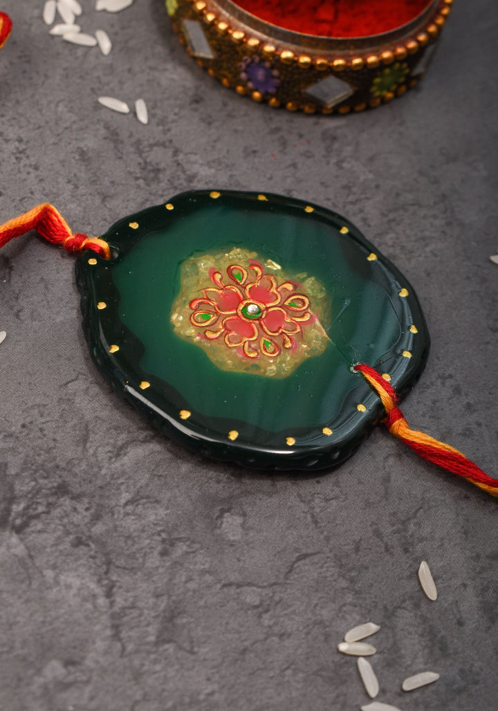 Unique Rakhi on Green Stone with Handpainting work| Shobitam Jewelry