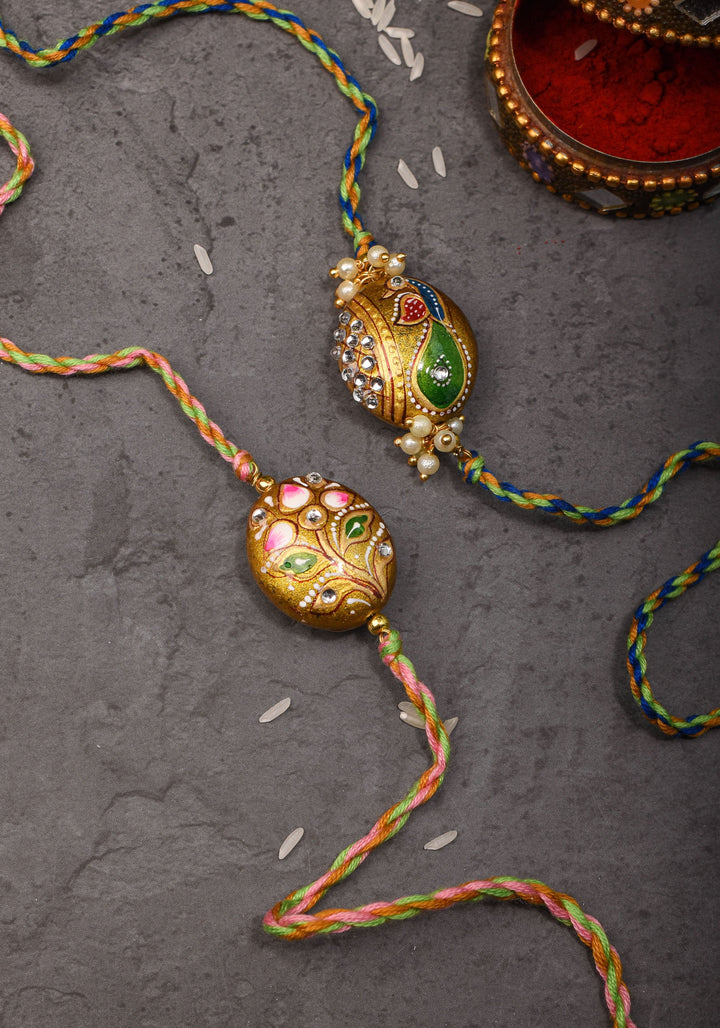 Bhaiyya Bhabhi Rakhi - Handmade Meenakari Hand painted Lacquer Rakhi| Shobitam Jewelry