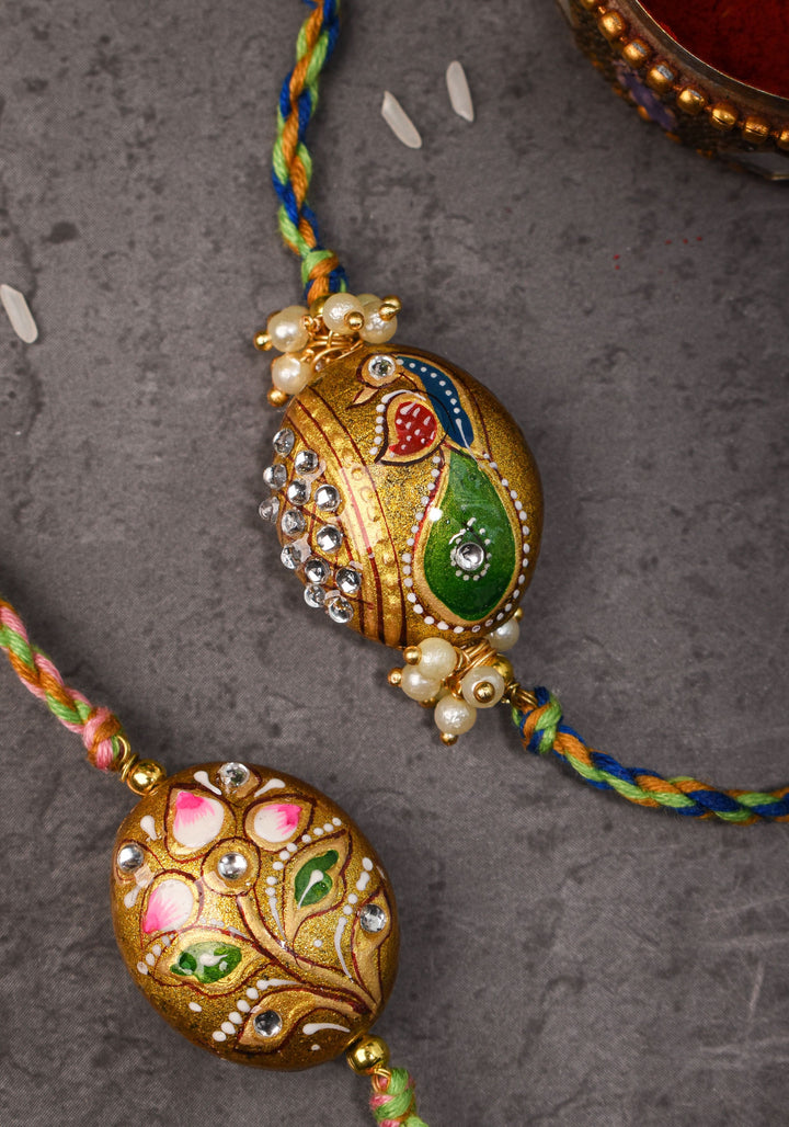 Bhaiyya Bhabhi Rakhi - Handmade Meenakari Hand painted Lacquer Rakhi| Shobitam Jewelry