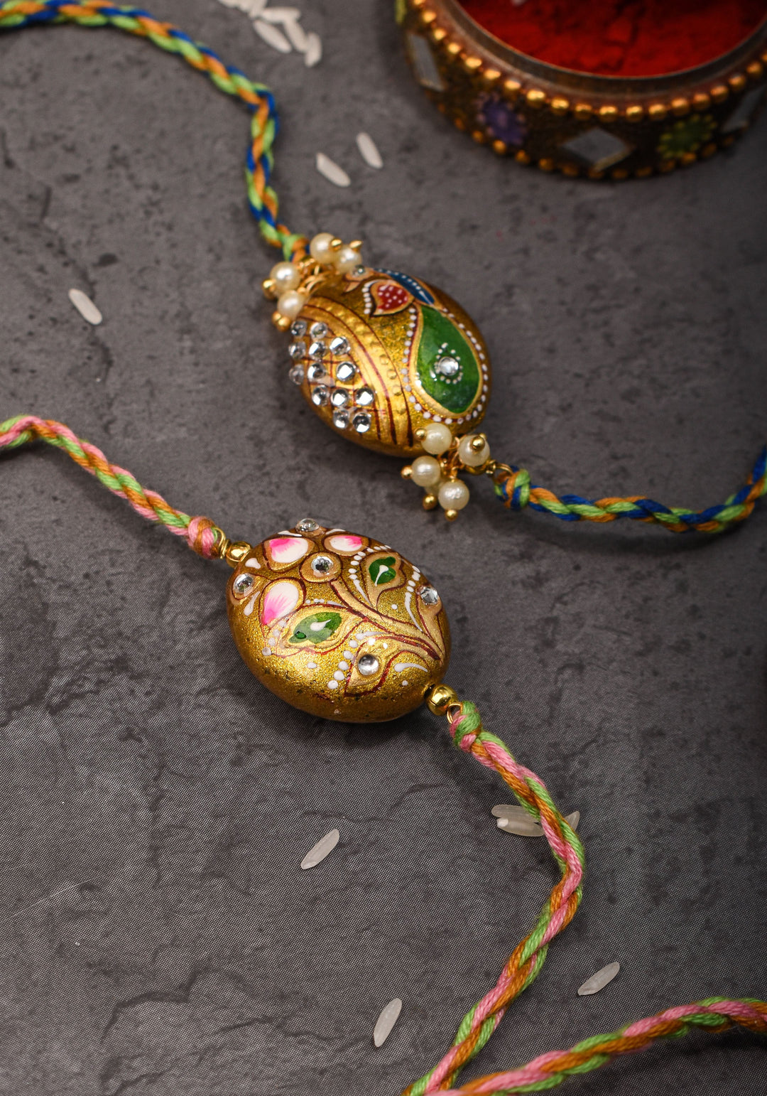 Bhaiyya Bhabhi Rakhi - Handmade Meenakari Hand painted Lacquer Rakhi| Shobitam Jewelry