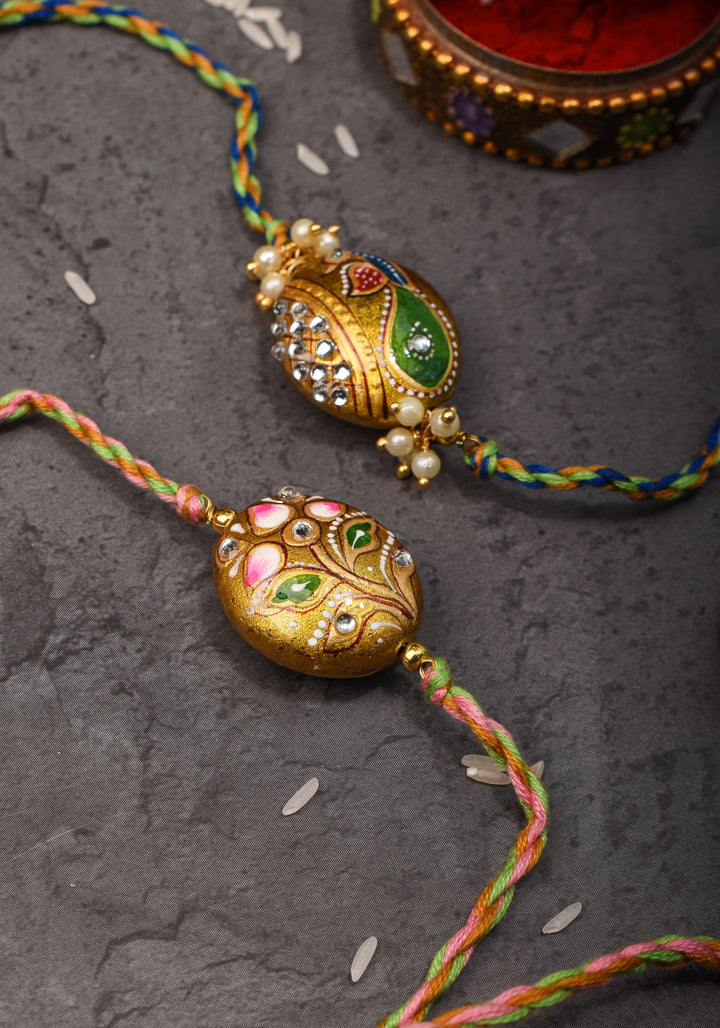 Bhaiyya Bhabhi Rakhi - Handmade Meenakari Hand painted Lacquer Rakhi| Shobitam Jewelry