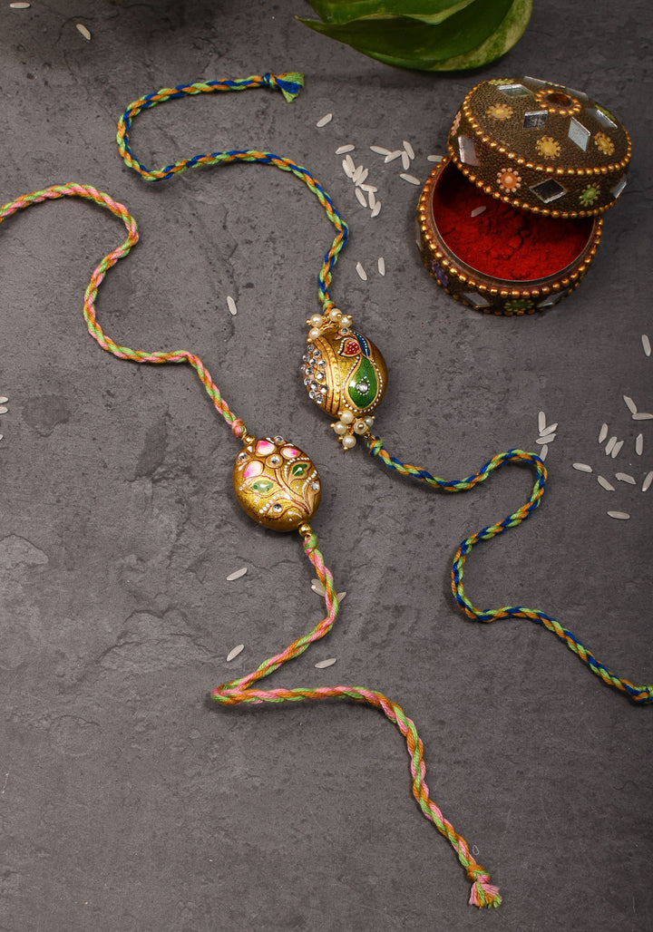 Bhaiyya Bhabhi Rakhi - Handmade Meenakari Hand painted Lacquer Rakhi| Shobitam Jewelry