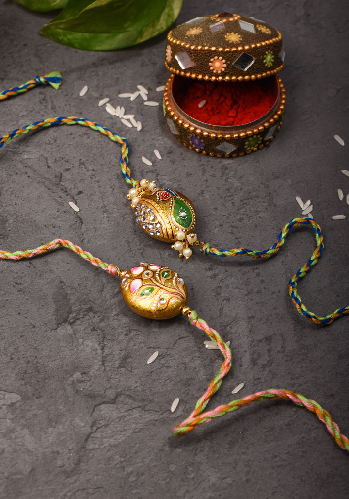 Bhaiyya Bhabhi Rakhi - Handmade Meenakari Hand painted Lacquer Rakhi| Shobitam Jewelry