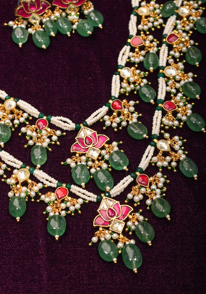 Short Length Maharani Haar with 2 strand Jadau dangling units