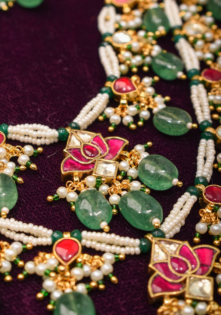 Short Length Maharani Haar with 2 strand Jadau dangling units