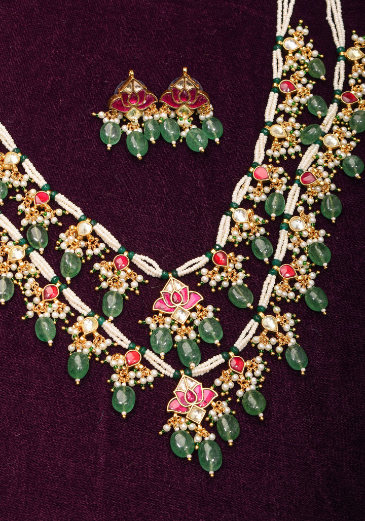 Short Length Maharani Haar with 2 strand Jadau dangling units