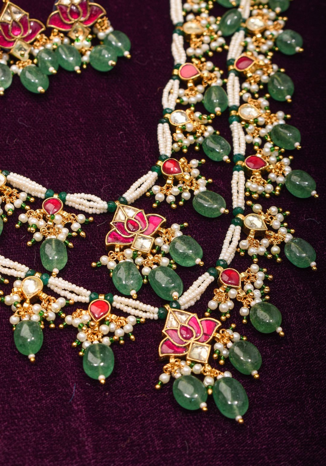Short Length Maharani Haar with 2 strand Jadau dangling units