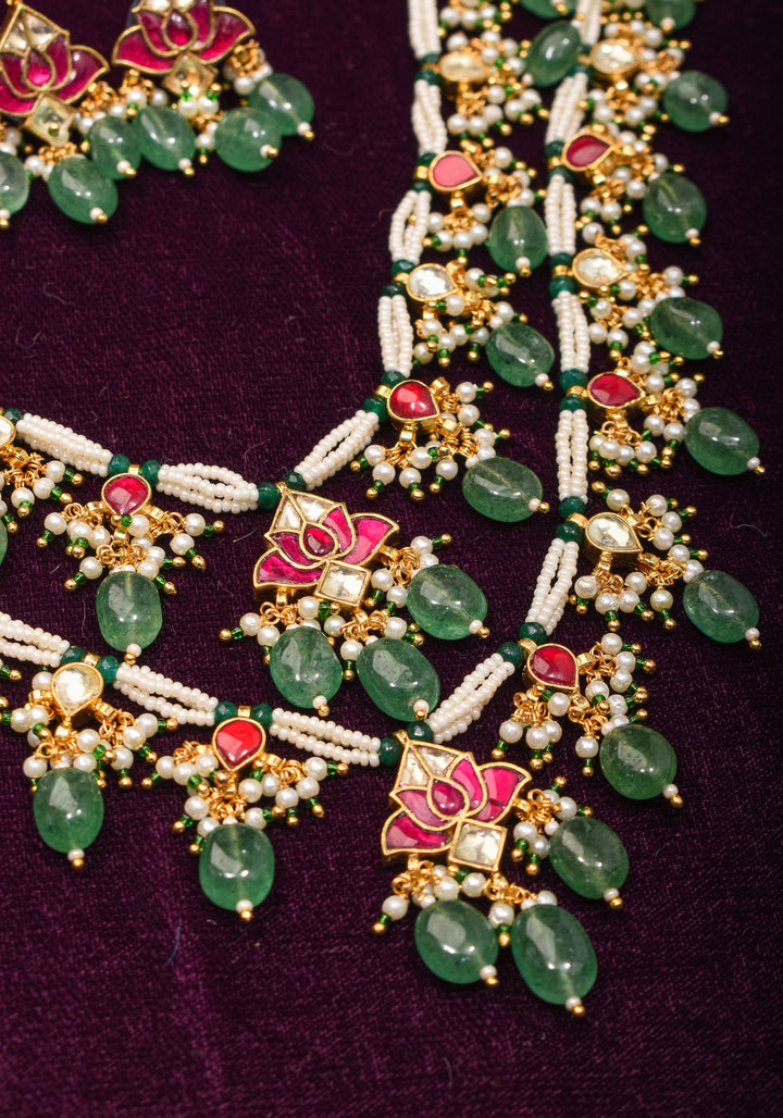 Short Length Maharani Haar with 2 strand Jadau dangling units