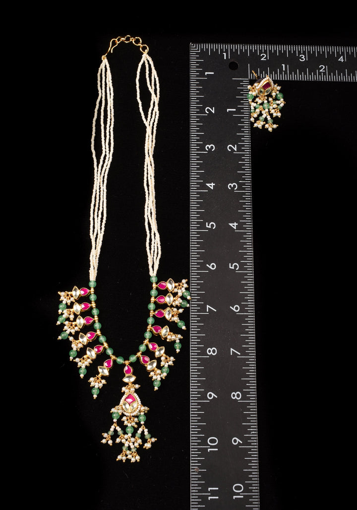 Simple and Lightweight Dangling Jadau Set necklace and Earrings Set