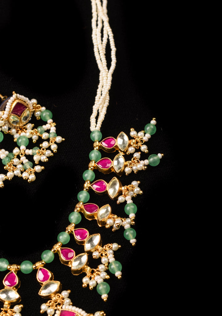 Simple and Lightweight Dangling Jadau Set necklace and Earrings Set