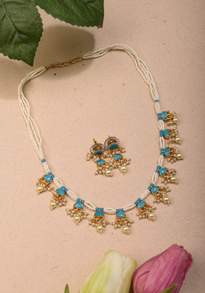 Feroza : Lightweight Ahmedabadi Jadau Necklace and earrings set with 11 dangling units