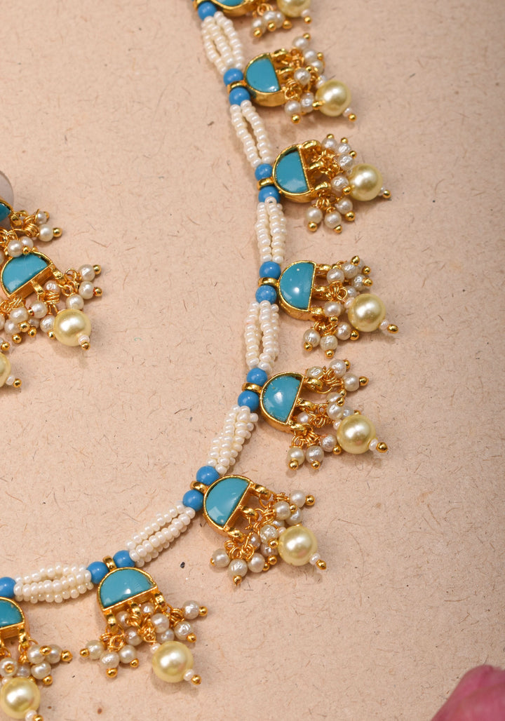 Feroza : Lightweight Ahmedabadi Jadau Necklace and earrings set with 11 dangling units