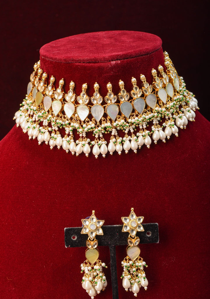 Ahmedabadi Jadau Mother of Pearls choker Set | Shobitam Jewelry