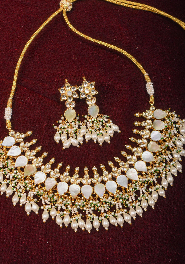 Ahmedabadi Jadau Mother of Pearls choker Set | Shobitam Jewelry