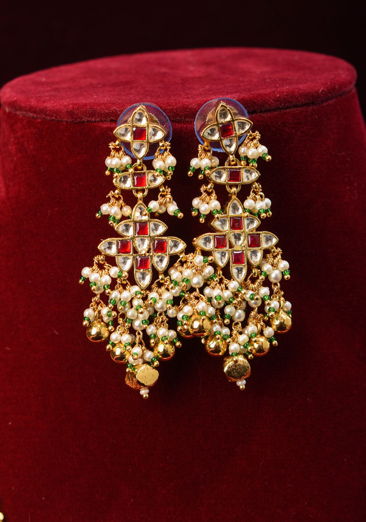 Kundan Meena Rectangular Pendant Neclace and earrings set | Shobitam Jewelry