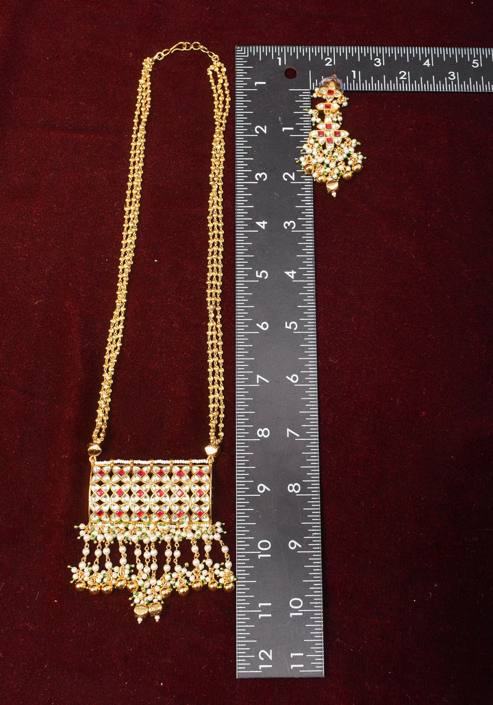Kundan Meena Rectangular Pendant Neclace and earrings set | Shobitam Jewelry