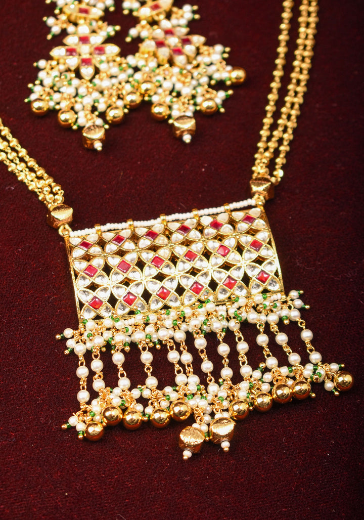 Kundan Meena Rectangular Pendant Neclace and earrings set | Shobitam Jewelry