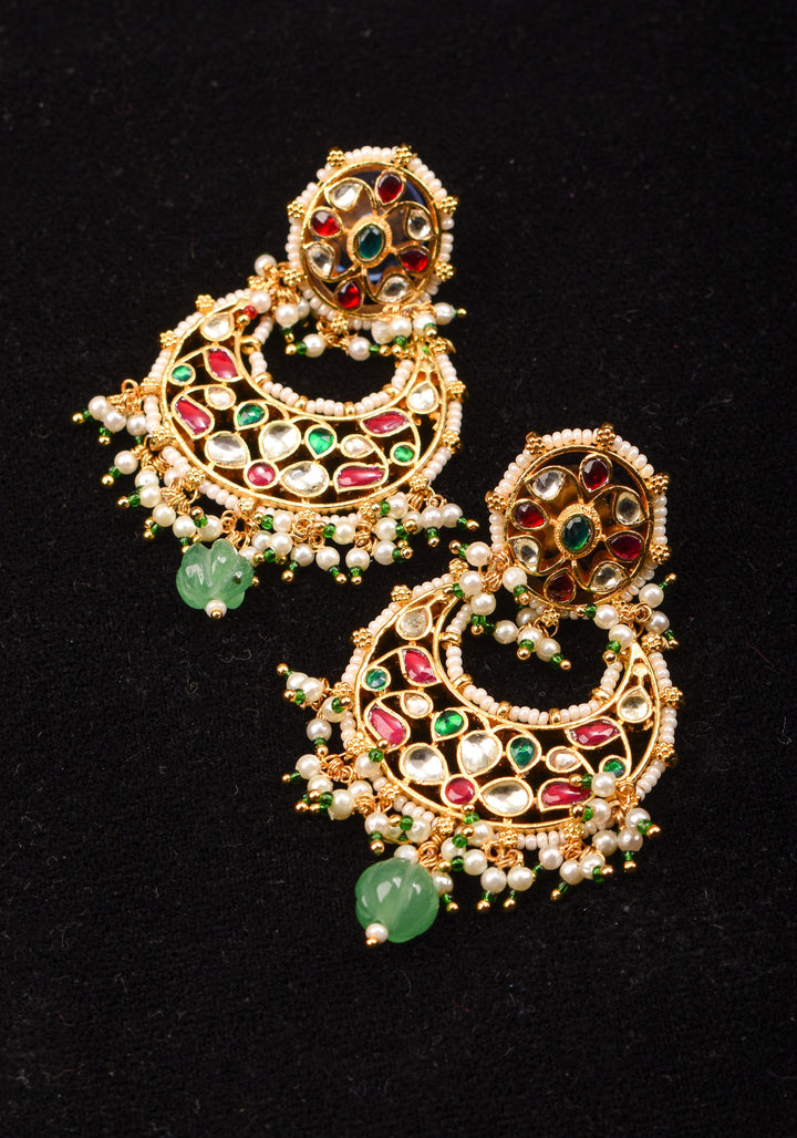 2.5" Jadau Chandbali Earrings with 3 color stones
