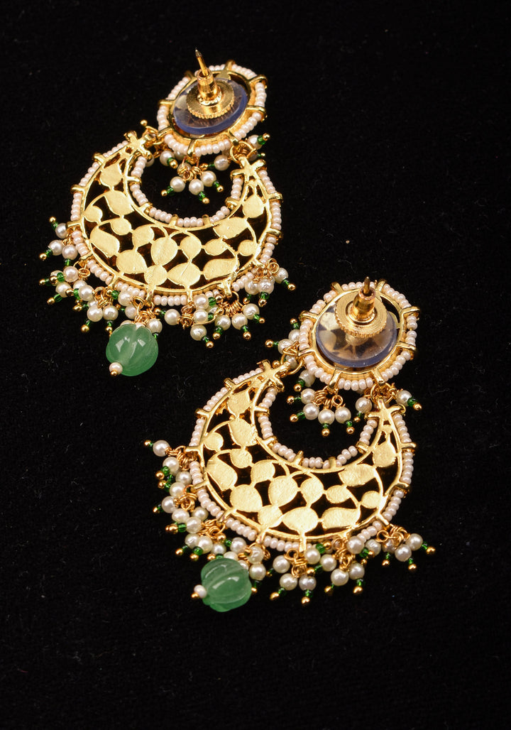 2.5" Jadau Chandbali Earrings with 3 color stones