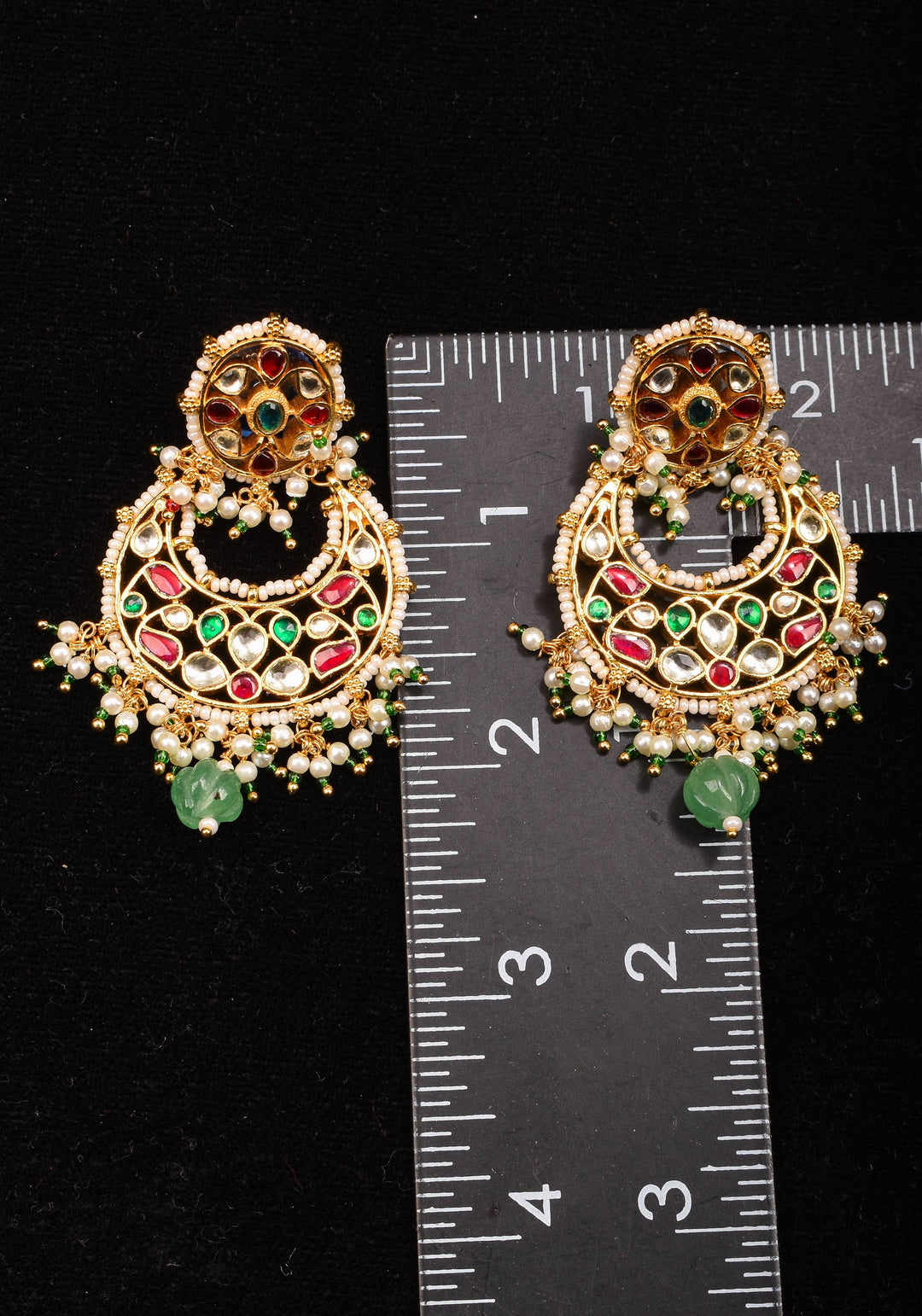 2.5" Jadau Chandbali Earrings with 3 color stones