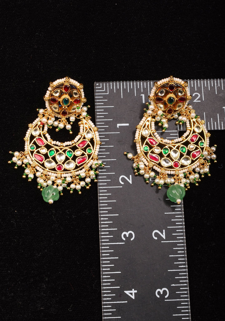 2.5" Jadau Chandbali Earrings with 3 color stones
