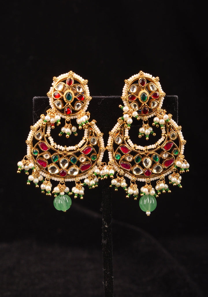 2.5" Jadau Chandbali Earrings with 3 color stones