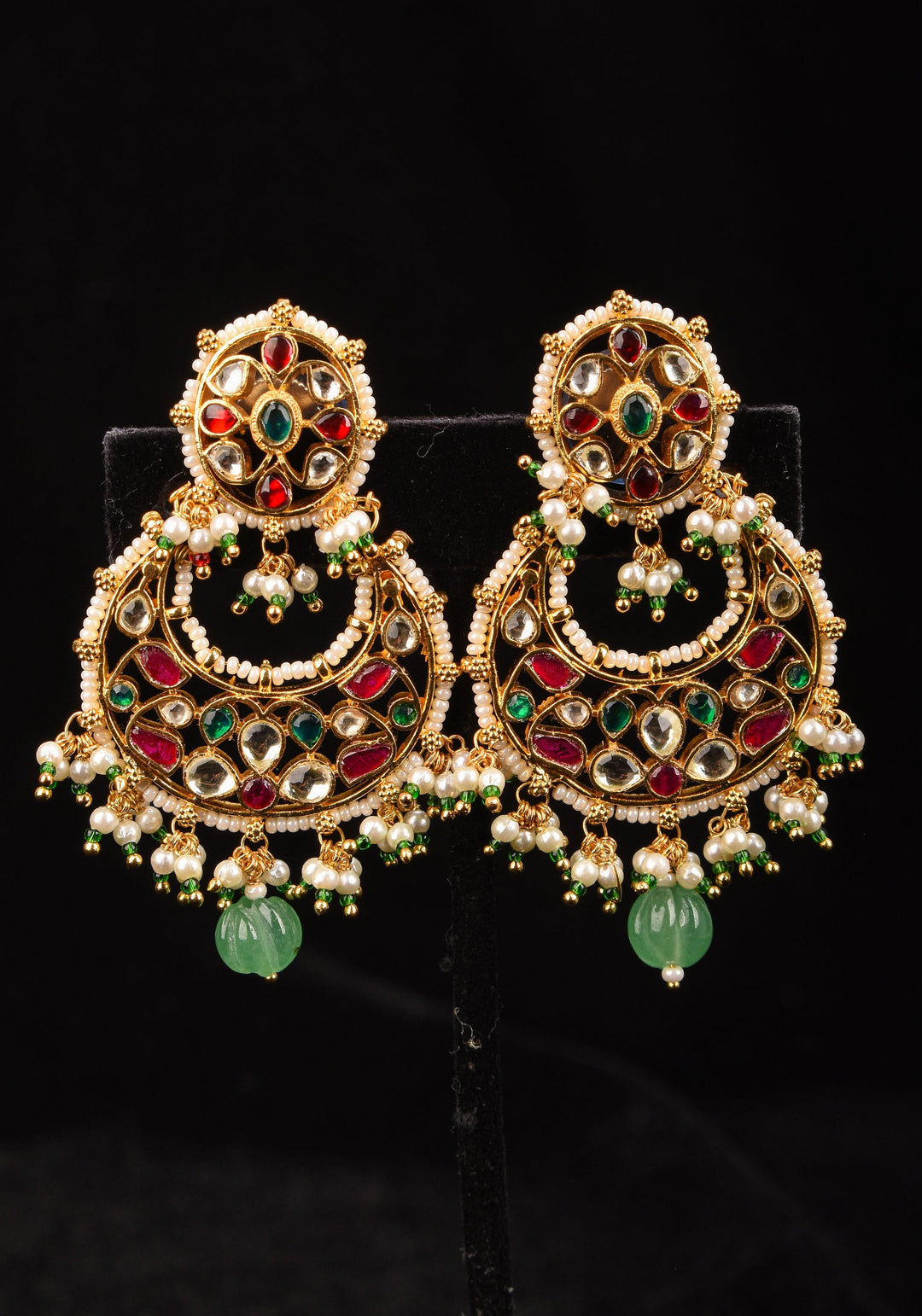 2.5" Jadau Chandbali Earrings with 3 color stones