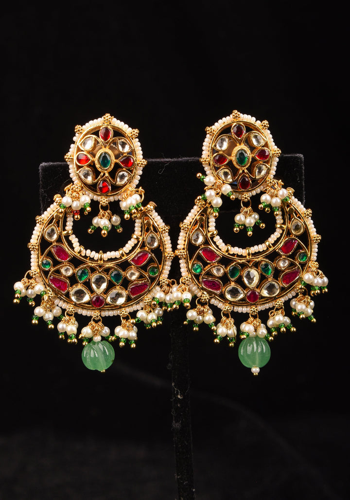 2.5" Jadau Chandbali Earrings with 3 color stones
