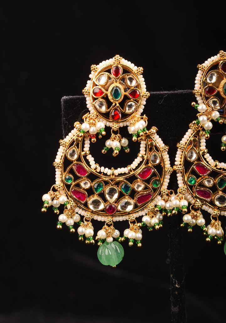 2.5" Jadau Chandbali Earrings with 3 color stones