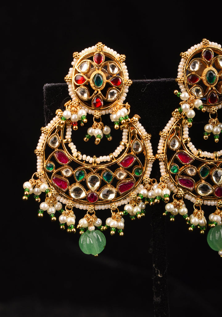 2.5" Jadau Chandbali Earrings with 3 color stones