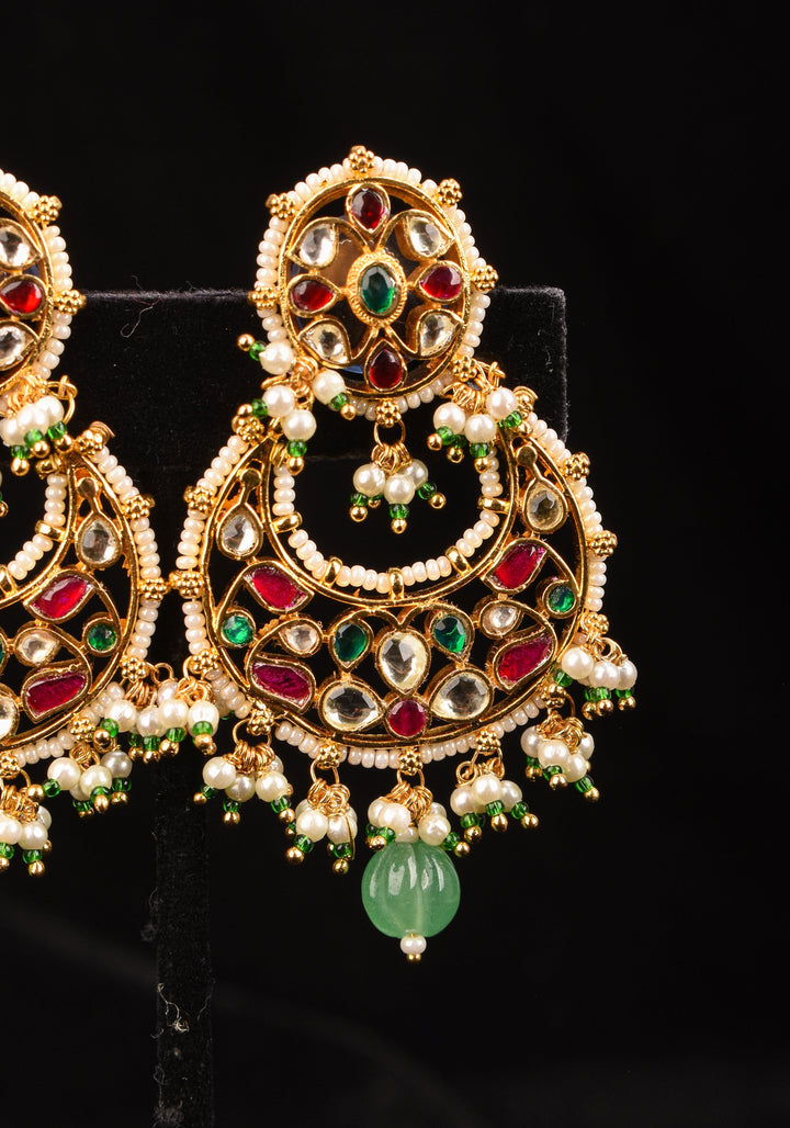 2.5" Jadau Chandbali Earrings with 3 color stones