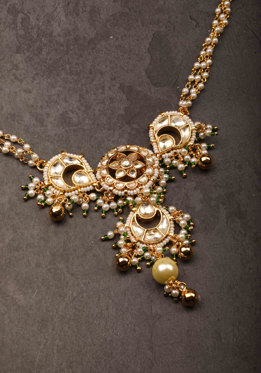 Delicate Multistrand Necklace with Ahmedabadi Kundan Jadau Pendant